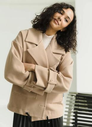 Укороченное молодежное пальто свободного кроя кашемировое качественное деми 42-52 размеры разные цвета бежевое