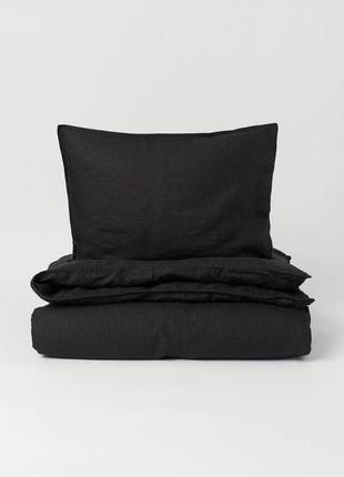 Постельное белье total black хлопок 100% люкс питораспальный двухспальный евро семейка 🧺 черный комплект постельного белья4 фото