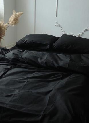 Постельное белье total black хлопок 100% люкс питораспальный двухспальный евро семейка 🧺 черный комплект постельного белья5 фото