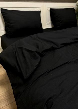 Постельное белье total black хлопок 100% люкс питораспальный двухспальный евро семейка 🧺 черный комплект постельного белья2 фото