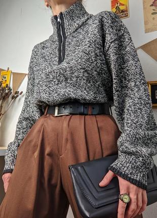 Кофта свитер с замочком воротник черно белая серая вязанная шерсть мужская xl8 фото