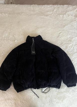 Куртка зимняя пуффер пуфер велюровая черная био пух короткая4 фото