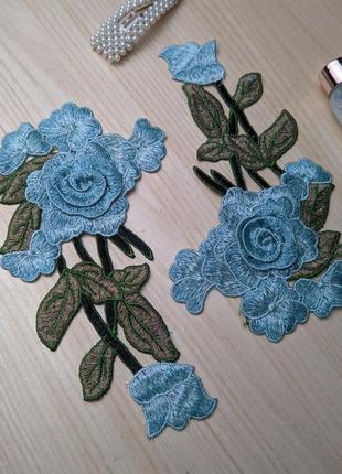 Квіти нашивки аплікація вишивка накладки бирка на одяг блакитні троянди прикраса емблема3 фото