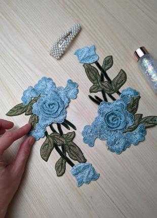 Квіти нашивки аплікація вишивка накладки бирка на одяг блакитні троянди прикраса емблема6 фото