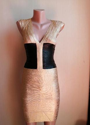 Платье бандажное черно золотое