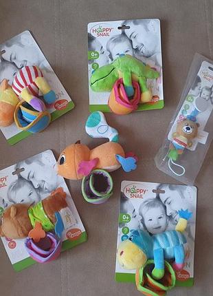 Развивая мягкие игрушки-погремушки с фиксатором happy snail от 0м