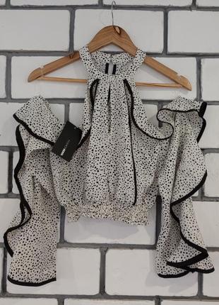 Відкрита блуза з рюшами топ в низу на ґумці