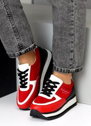 Стильные женские кроссовки, натуральные в красном цвете, легкая модель на шнурках 36,37,38,39,40,4110 фото