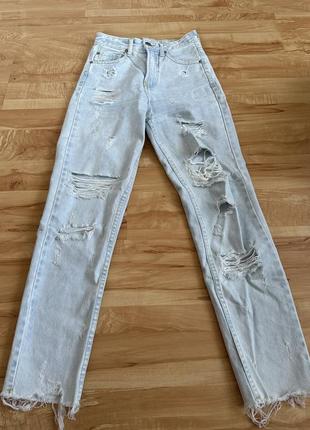 Джинси stradivarius білі рвані джинси з дірками6 фото