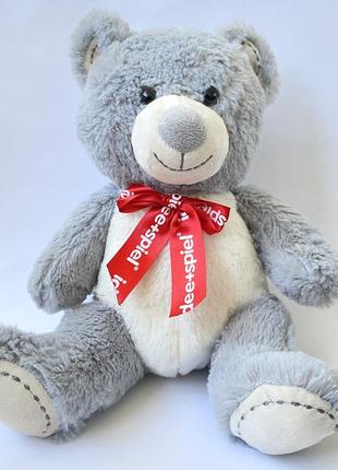 Мягкая игрушка плюшевый мишка большой серый медведь медвежонок с красным бантиком1 фото
