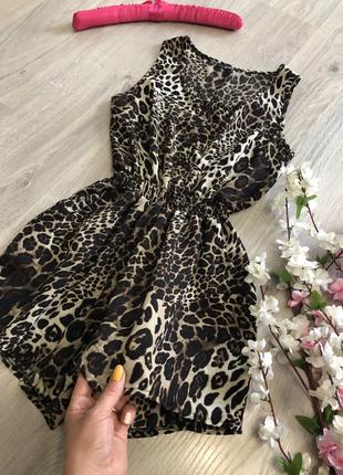 Стильный леопардовый ромпер, комбинезон шорты,2 фото
