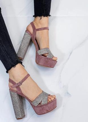 Распродажа! женские роскошные босоножки на каблуке со стразами stilli розовые5 фото
