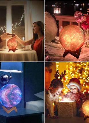 Настольный светильник луна 3d moon lamp touch control 15 см с пультом 16 режимов / детский ночник10 фото