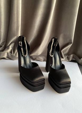 Туфли на каблуке стильные туфли туфельки туфли черные атласные стильные туфли в стиле вен ассе туфли трендовые трендовые черные атласные туфли на каблуке8 фото