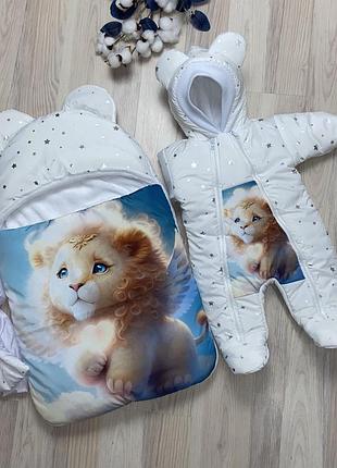 Зимовий набір на виписку: конверт-спальник + комбінезон