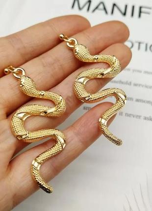 Сережки золотисті змійки під ретро кульчики змія під золото1 фото
