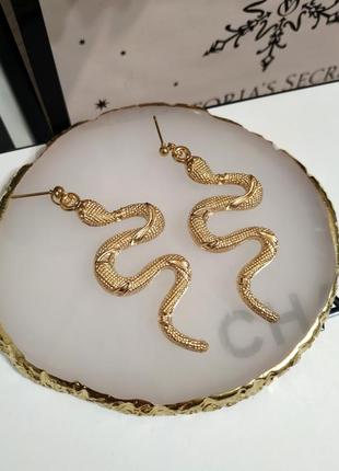 Сережки золотисті змійки під ретро кульчики змія під золото3 фото