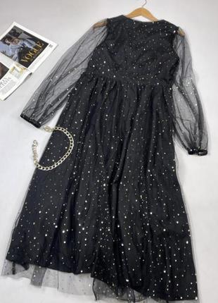Гламурное длинное черное вечернее платье блестящий фатин. бренд sk-house5 фото
