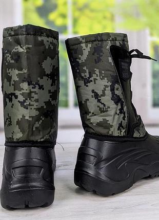 Сапоги мужские пена зимние на шнуровке черные с хаки progress 3692