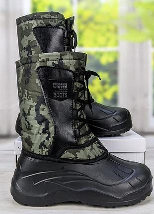 Сапоги мужские пена зимние на шнуровке черные с хаки progress 3692