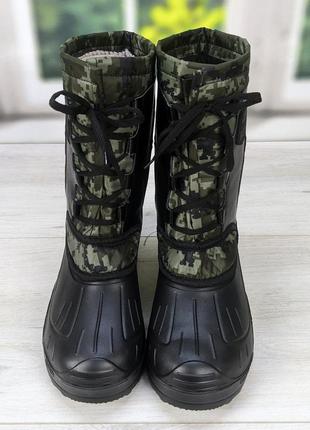 Сапоги мужские пена зимние на шнуровке черные с хаки progress 3692