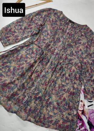 Блуза женская свободного кроя цветочный принт от бренда ishua 201 фото