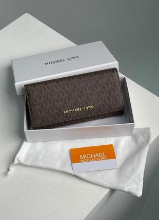 Кошелек женский michael kors jet set travel wallet brown logo (арт: 88170)