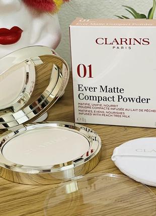 Оригинальный clarins ever matte compact powder матирующая компактная пудра для лица 01 very light