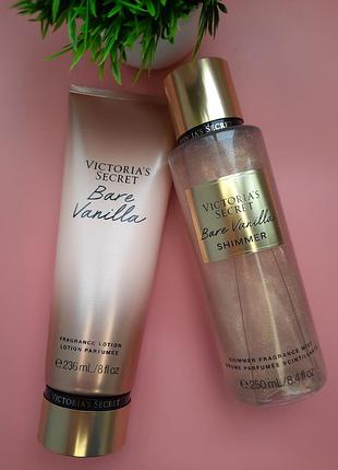 Оригінальний набір спрей та лосьйон вікторія сікрет. victoria's secret bare vanilla shimmer