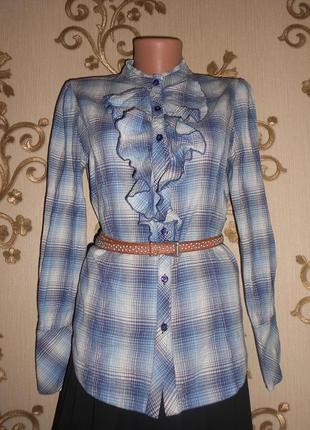 Хлопковая рубашка блуза в клетку с жабо 46 р