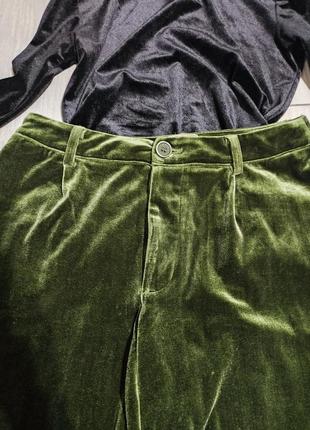 Брюки бархатные широкие свободные крой штаны с защипами посадка кюлоты бермуды4 фото