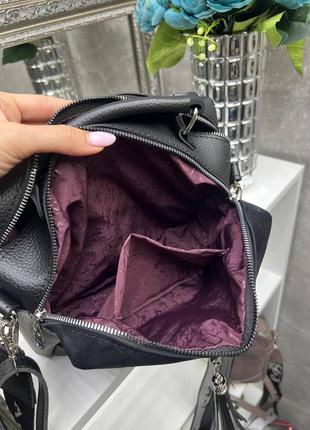 Изысканная женская сумочка, сумка черная с замшевой вставкой7 фото