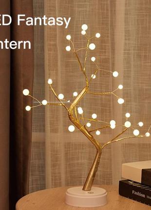 Светодиодное мини дерево гирлянда  жемчуг 50см, настольный декоративный ночник светящееся дерево теплый белый