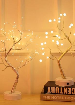 Светодиодное мини дерево гирлянда  жемчуг 50см, настольный декоративный ночник светящееся дерево теплый белый4 фото