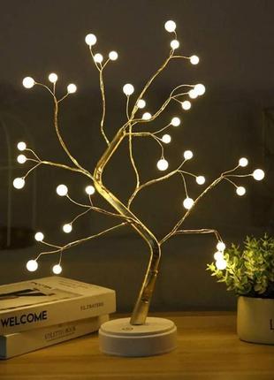 Светодиодное мини дерево гирлянда  жемчуг 50см, настольный декоративный ночник светящееся дерево теплый белый2 фото