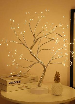 Светодиодное мини дерево гирлянда роса 50см, настольный декоративный ночник светящееся дерево теплый белый2 фото
