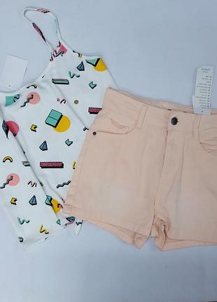 Персиковые джинсовые шорты kiabi размер xs