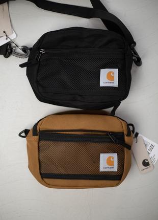 Борсетка carhartt bag черная / коричневая сумка через плечо / мессенджер мужской / женский2 фото