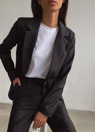 2 цвета! классический брючный костюм, базовый, жакет брюки из костюмной ткани, черный, серый, пиджак4 фото
