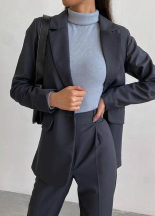 2 цвета! классический брючный костюм, базовый, жакет брюки из костюмной ткани, черный, серый, пиджак2 фото