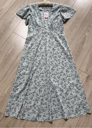 Платье миди декольте корсетное на пуговицах с разрезом цветочное принт летнее платье сарафан софт