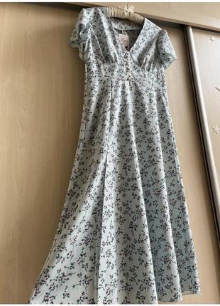 Сукня міді декольте корсетна на ґудзиках з розрізом квітковий принт літнє плаття сарафан софт3 фото