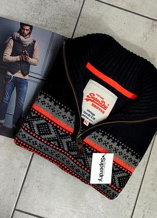 Чоловічий брендовий бавовняний щільний джемпер superdry у синьому кольорі розмір l