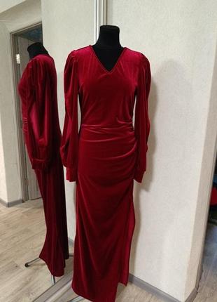 Вечірня оксамитова сукня довга максі плаття з розрізом shein бархат3 фото