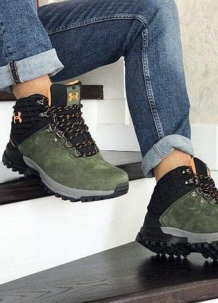 Кросівки зимові, 41 26.2 см, under armour, замша натуральне хутро, хакі, чорні, зелені