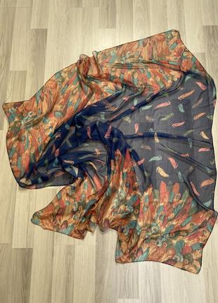 Шелковый платок шарф шелк шаль шелк шелковый шарфик платок палантин с перьями1 фото