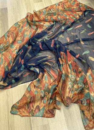 Шелковый платок шарф шелк шаль шелк шелковый шарфик платок палантин с перьями2 фото