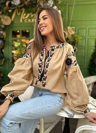 Красива бежева вишиванка ❤️ женская вышитая рубашка ❤️ вишиванка ❤️ женская вышитая блуза ❤️ блуза в этно стиле