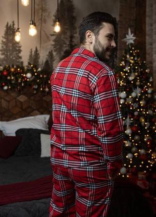 Пижама мужская парная в клетку красная s-3xl хлопковая для сна новогодняя8 фото