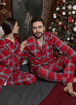 Пижама мужская парная в клетку красная s-3xl хлопковая для сна новогодняя6 фото